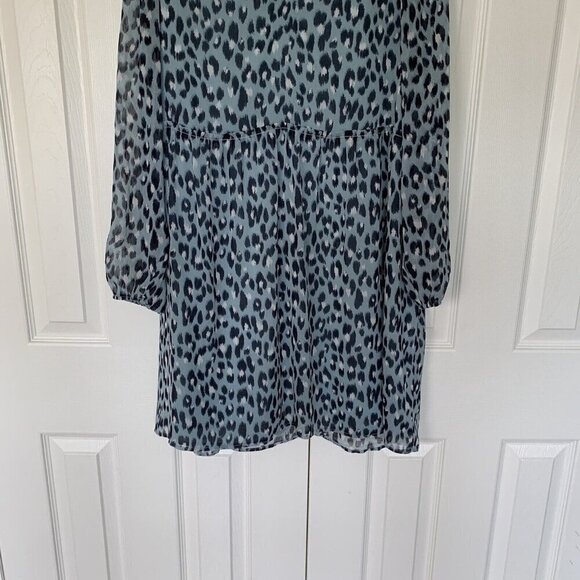 Loft Light Blue Small Snow Leopard Print V-Neck Swing Dress - Picture 4 of 15